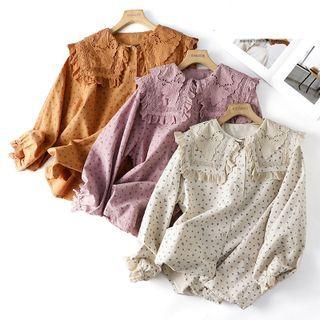 Puff-sleeve Ruffle Collar Floral Print Blouse
