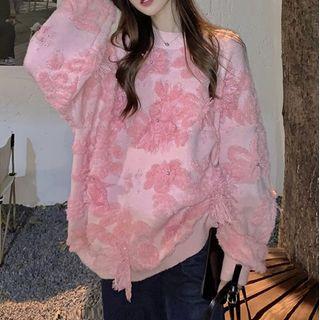 Floral Embroidered Sweater Pink - One Size