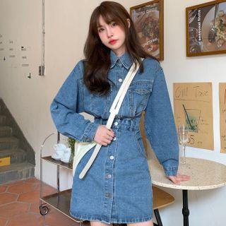 Long-sleeve Single-breasted Mini Denim Dress