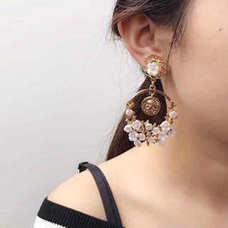 Metal Ring Floral Drop Earring / Ear Cuff
