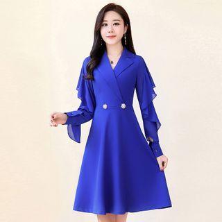 Bell-sleeve Paneled Double-breasted Blazer Dress