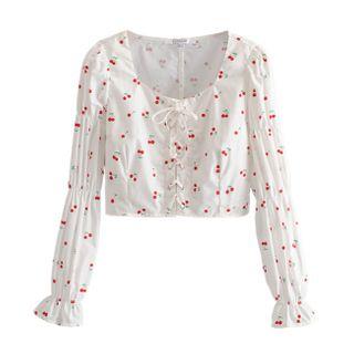 Cherry Square Neck Crop Top