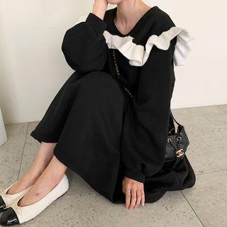 Contrast Ruffled-collar Maxi Dress Black - One Size