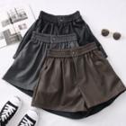 Elastic High-waist Faux-leather Shorts