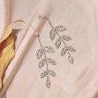 Rhinestone Leaf Drop Earring 1 Pairs - 925 Silver Needle - Gold - One Size