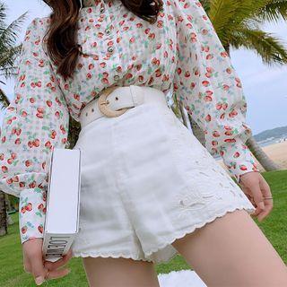 High-waist Embroidered Wide-leg Shorts
