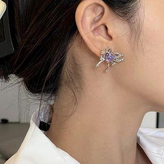 Butterfly Rhinestone Alloy Earring 1 Pair - Purple & Silver - One Size