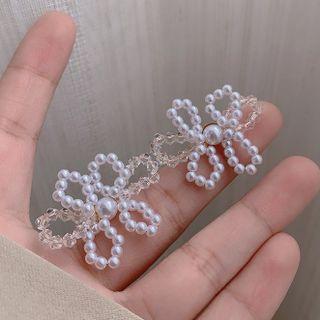 Flower Faux Pearl Faux Crystal Alloy Earring 1 Pair - Gold & White - One Size