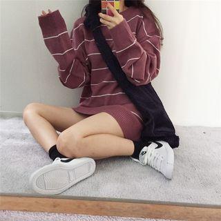 Striped Round-neck Long Sleeve Loose-fit Knit Top