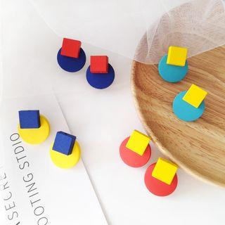 Wooden Square & Disc Earring