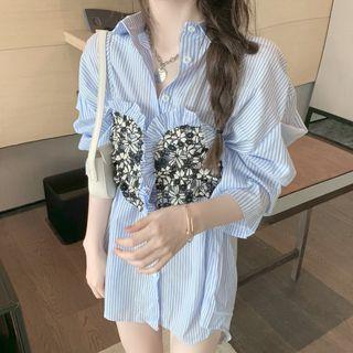 Long-sleeve Shirt / Ruffle Trim Floral Camisole Top
