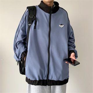 Two Tone Logo Embroidered Fleeced Zipped Jacket