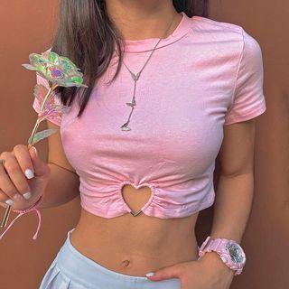 Short Sleeve Heart-ring Crop Top