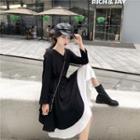 Color-block Long-sleeve Dress As Shown In Figure - One Size