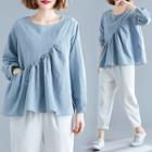 Ruched Linen Blouse Light Blue - One Size