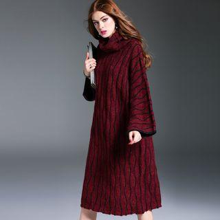 Long-sleeve Turtleneck Striped Dress