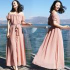 Off Shoulder Short-sleeve A-line Maxi Dress