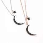 Moon & Star Rhinestone Pendant Necklace