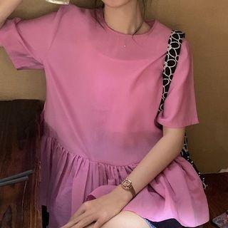 Short-sleeve Ruffle Trim Top Pink - One Size