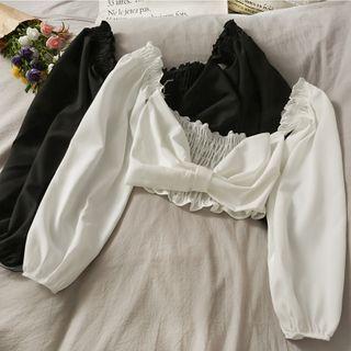 Ribbon-front Ruffled Crop Tube Top