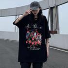 Short-sleeve Floral Print Vintage T-shirt