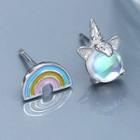 Non-matching 925 Sterling Silver Unicorn & Rainbow Earring White Gold - One Size