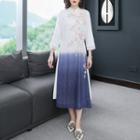 3/4-sleeve Traditional Chinese Gradient A-line Dress