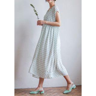 Cap-sleeve Floral Chiffon Long Dress