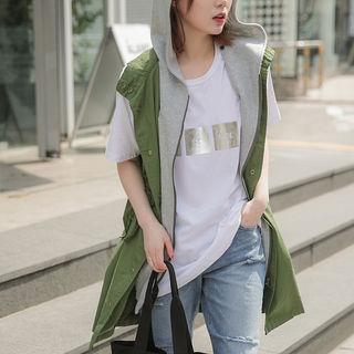Detachable-hoodie Drawstring-waist Zip Vest
