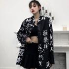 Long-sleeve Chinese Character Print Shirt Black - One Size