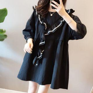 Long-sleeve Ruffle Accent A-line Dress
