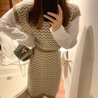 Patterned Knit Vest / Mini Skirt