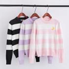 Moon Embroidered Striped Knit Sweater