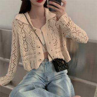 Plain Camisole Tank Top / Cut-out Long-sleeve Cardigan