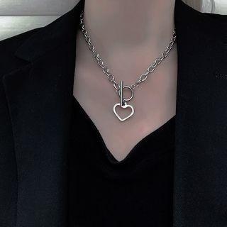 Heart Pendant Alloy Necklace 1pc - Silver - One Size