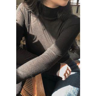 Mock-neck Wool Blend Top Black - One Size