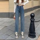 Mid-rise Frayed Straight Leg Jeans