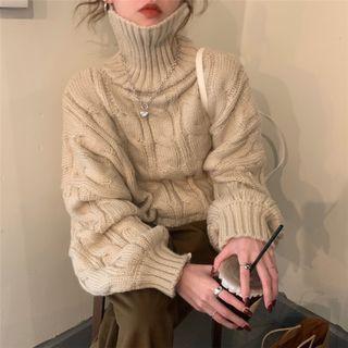 High-neck Cable Knit Long-sleeve Cropped Sweater
