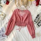 Long-sleeve Smocked Dotted Chiffon Top