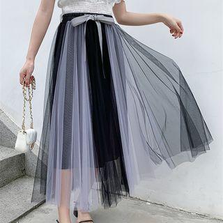 Two Tone Lace-up Mesh Skirt