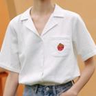 Strawberry Embroidered Short-sleeve Blouse White - One Size
