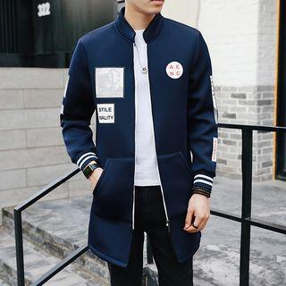 Stand-collar Printed Zip Long Jacket
