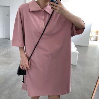 Elbow-sleeve A-line Mini Polo Dress