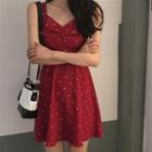Dotted Strappy A-line Dress Red - One Size
