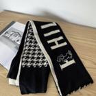 Houndstooth Lettering Knit Shawl F208 - Black - One Size