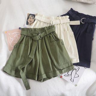 Set: High-waist Wide-leg Shorts + Belt