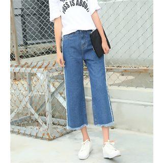 Fray Trim Wide-leg Jeans