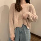 Round Neck Plain Loose Fit Furry Sweater