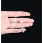 925 Sterling Silver Star Faux Pearl Dangle Earring 1 Pair - Silver - One Size