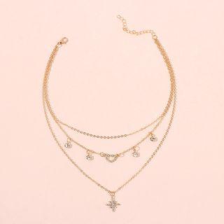 Rhinestone Star Pendant Layered Choker Necklace Gold - One Size